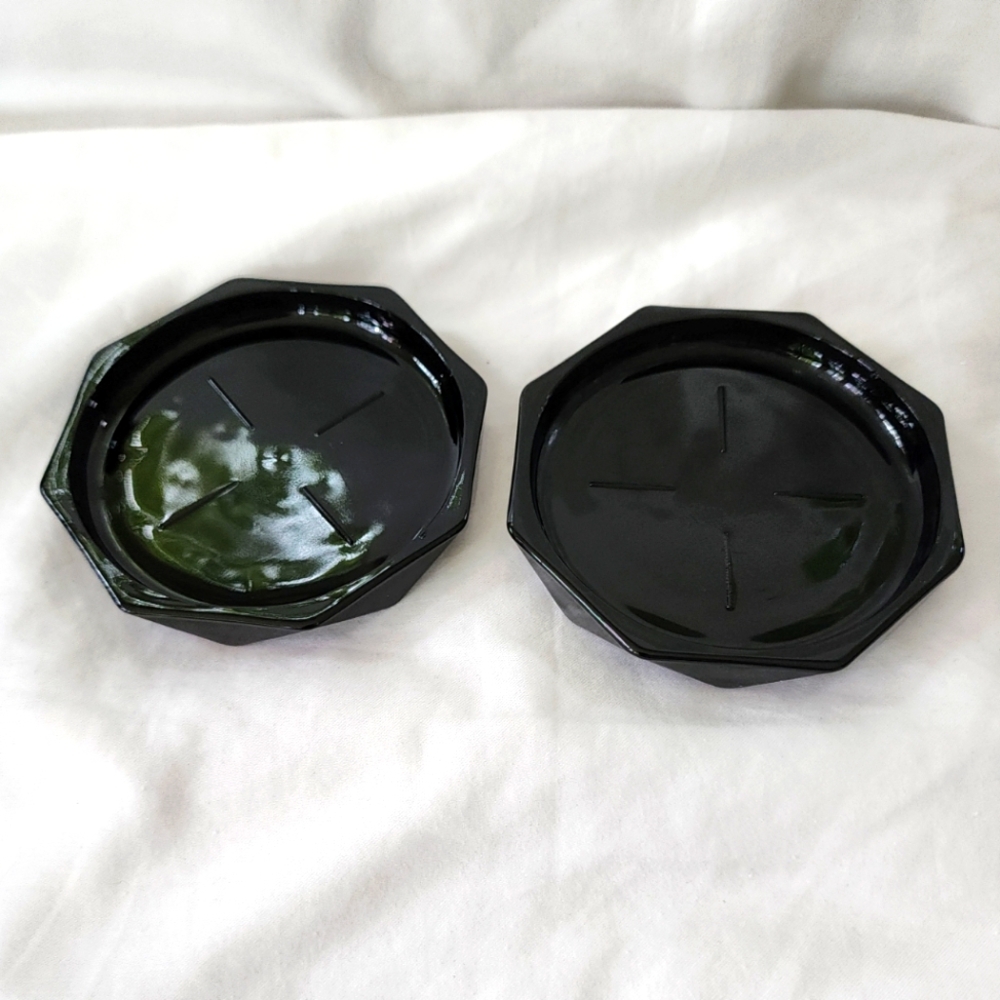 Vtg Arcopal Luminarc Octime Black Glass Coasters x 2 MCM Retro Goth 1980s France